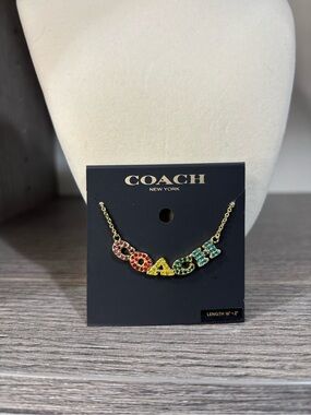 Coach Gold-Tone Logo Necklace with Rainbow Crystals